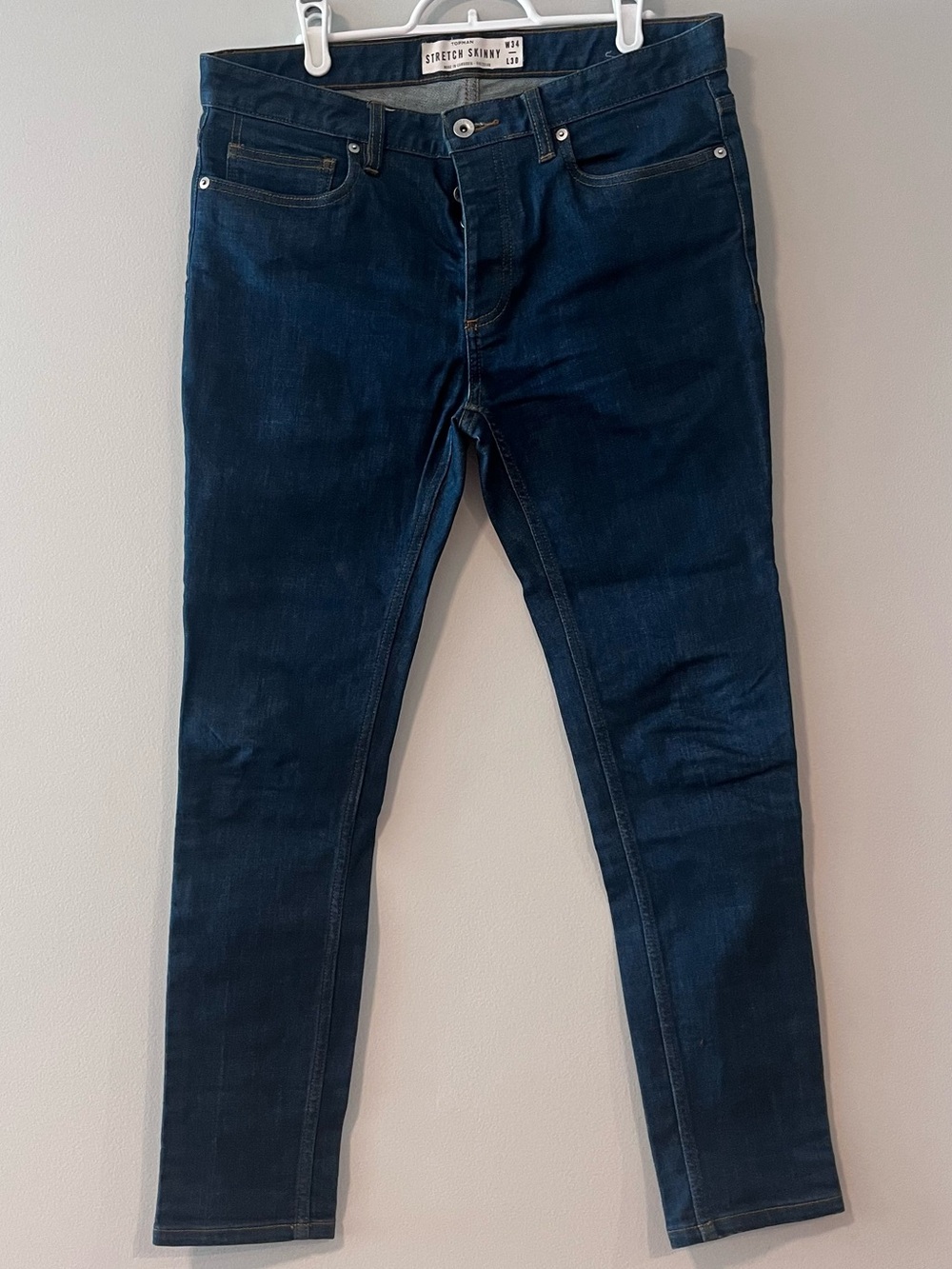 Topman Slim Stretch Skinny Jeans in Dark Blue